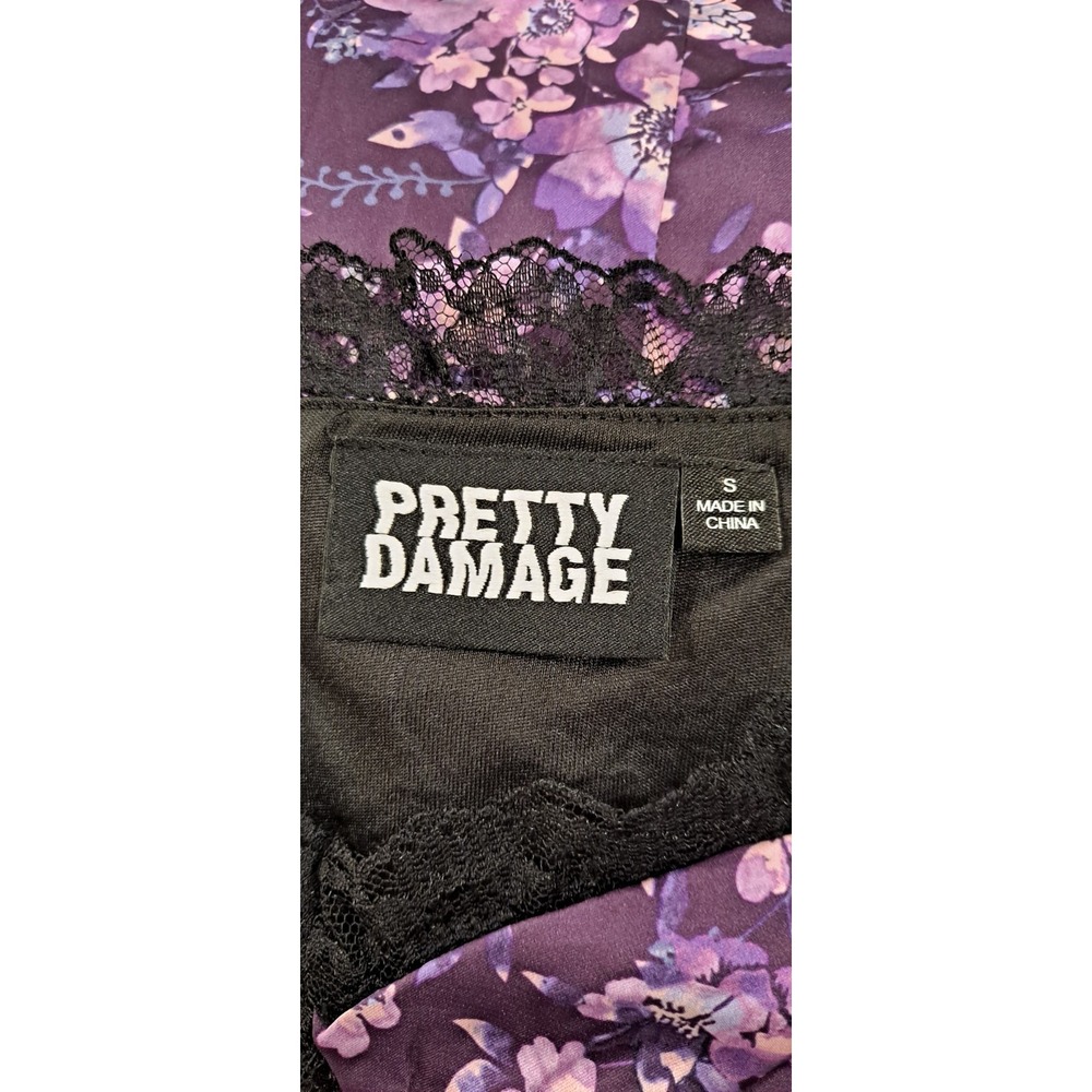 S Pretty Damage Vixen Dress Purple Floral Lace Cut Outs Y2K - Picture 6 of 10